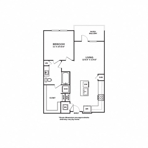 Floor plan for 1 bed, 1 bath, 720 sqft